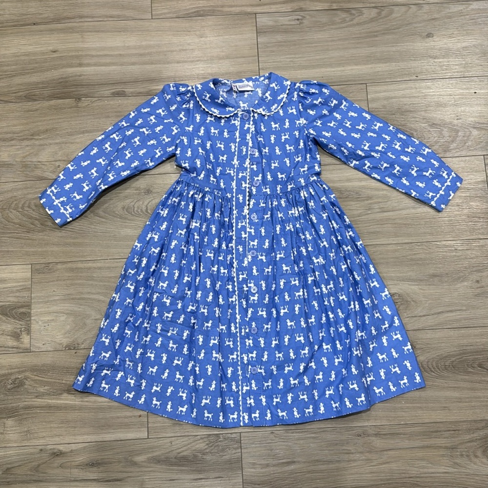 Rachel Riley Blue Poodle Button Down Dress